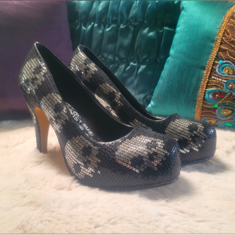 Just Fabulous skull sequin heels
